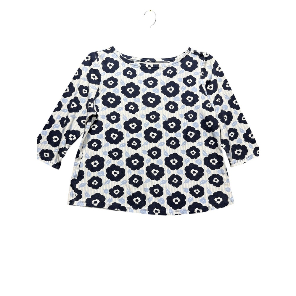 Charter Club Top Women XL White Blue Floral Supima Cotton 3/4 Sleeve